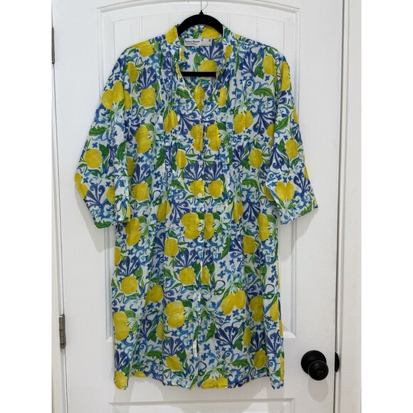 Santorini LEMON GROVE Blue Tile DRESS Size M/Large Sundress Citrus b Tunic - Picture 1 of 10